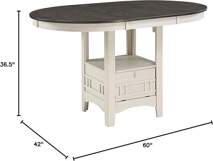 Lexicon Dante Oval Counter Height Table for 4, Expandable Wood Dining Table with Exension Leaf, Built-in Storage Base, Easy Assembly, Rosy Brown/Antique White