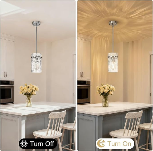 5.5" Nickel Hammered Glass Pendant Light, Brushed Nickel Pendant Lights Kitchen Island, Modern Kitchen Island Light Over Dining Light Fixture Bedroom Foyer 1 Pack