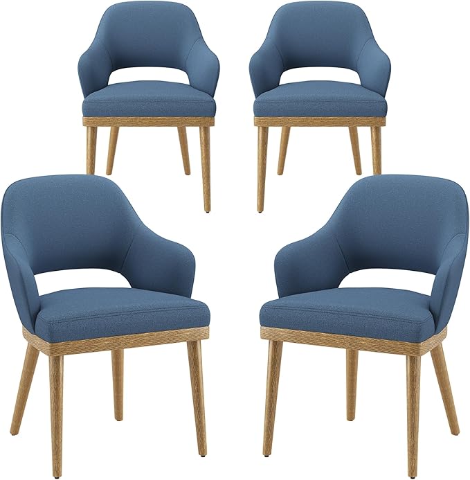 MALOL Wooden Dining Chairs Set of 4, Modern Fabric Upholstered Dining Room Chair, Kitchen Side Chairs, Farmhouse Dinner Chair with Open Back for Kitchen, Blue