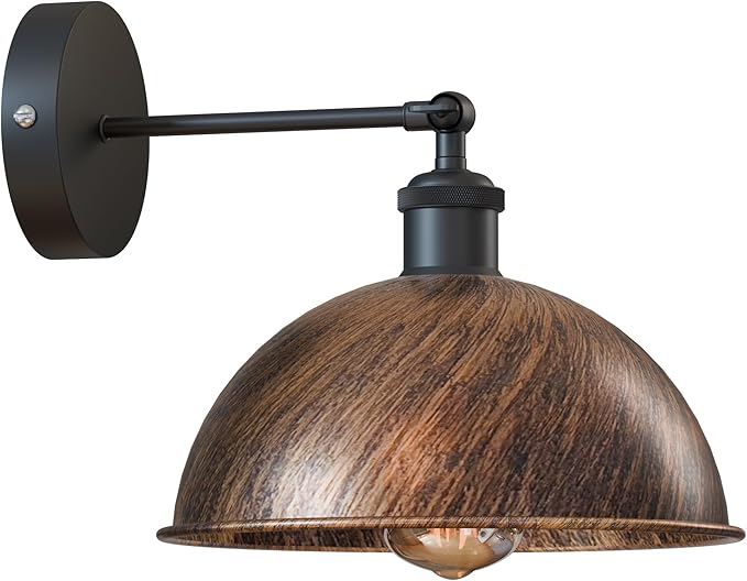 Dome Metal Wall Sconce, 180Β° Adjustable Industrial Wall Lamp for Bedside, Study, Kitchen, and Living Room DΓ©cor. (Brushed Copper_)