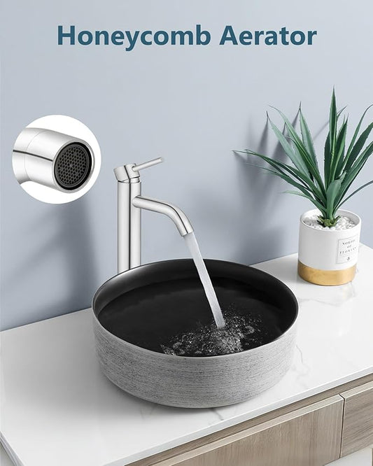 Aolemi Vessel Sink Faucet – SUS304 Stainless Steel Tall Bathroom Faucet,Single Lever Handle,1 Hole Bathroom Faucets with Supply Lines and Pop Up Drain,Polish Chrome