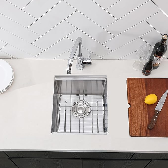 15x17" Undermount Bar Sink, 15 Inch Stainless Steel Single Bowl Small Kitchen Prep Wet RV Platio Sink Workstation 16 Gauge with Accessories