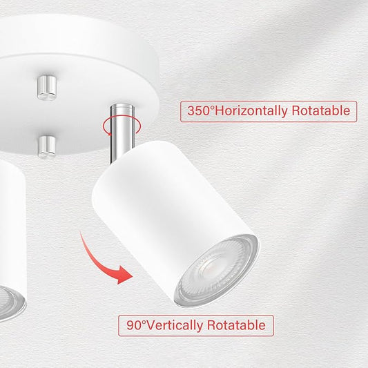 BoostArea LED 2 Light Track Lighting Kit, LED Track Lighting Fixtures, White Round Ceiling Spot Lighting, Flexibly Rotatable Light Head for Kitchen, Living Room, Bedroom, GU10 Bulb Not Included