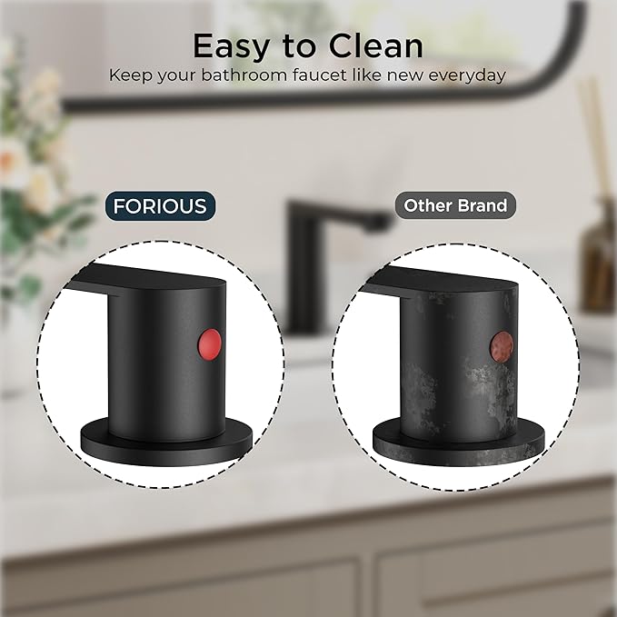 FORIOUS Matte Black Bathroom Faucet 3 Hole, 8 Inch Widespread Bathroom Sink Faucet with Pop-up Drain and cUPC Supply Lines for Basin, Vanity, Laundry Room and Restroom