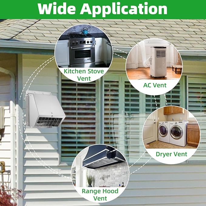 3 Inch Dryer Vent Cover Outside with Mesh and Damper,304 Stainless Steel Wall Vent Exhaust Vent Cover,3" Metal Dryer Vent Cover,Exterior Dryer Vent Hood Cap for Laundry Dryer Range Hood AC Air Vent