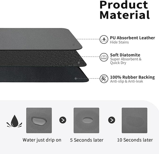 HotLive Dish Drying Mat for Kitchen Counter, Heat Resistant Drainer Mats with Non-slip Rubber Backed, Hide Stain Kitchen Super Absorbent Draining Mat, Easy to Clean Dish Rack Pad, Dark Grey 18"x28"
