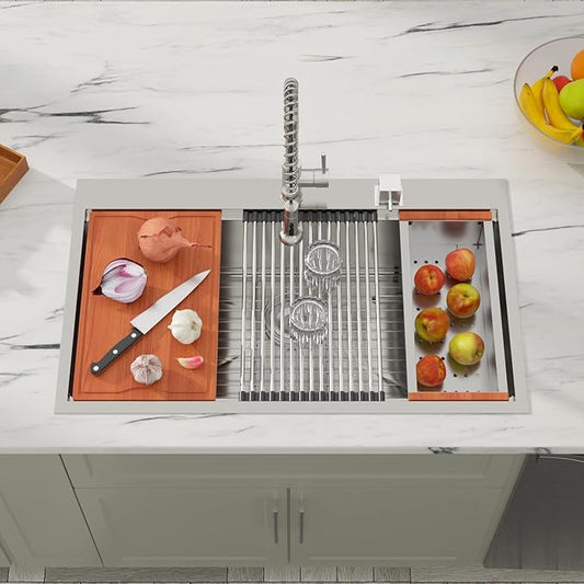 Dcolora 36 Kitchen Sink Drop In Extra Large Kitchen Sink with Ledge Workstation 16 Gauge Stainless Steeel Topmount Sinks Single Bowl, Round Corner, 36"x22"x10" DC-T7759
