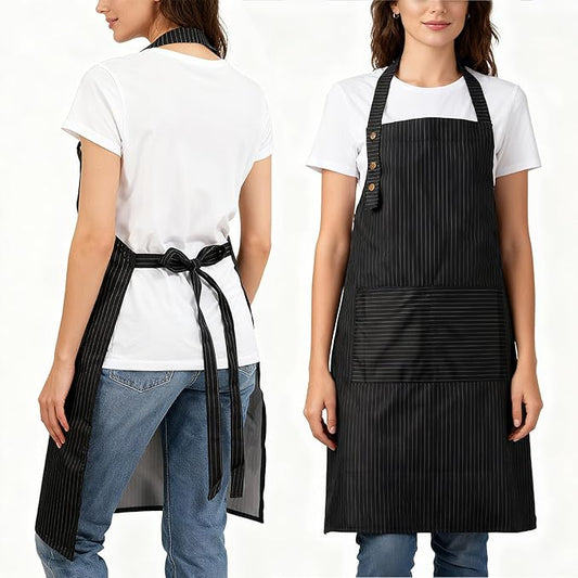 Adjustable Bib Apron Waterdrop Resistant with 2 Pockets Cooking Kitchen Aprons for Women Men Chef