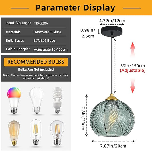 Mikeru Mint Glass Pendant Lights Kitchen Island Lighting Single Globe Pendant Light Fixtures Century Modern Kitchen Island Pendant Lighting for Bedroom Living Dining Room Light Fixture(Without Bulb)