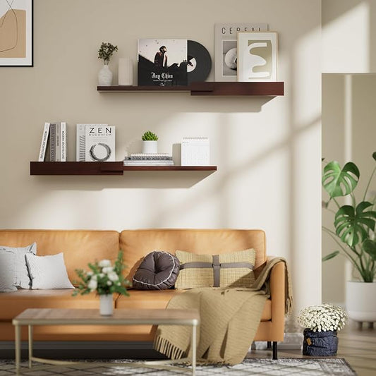 Floating Shelves for Wall, Set of 2 Rustic Wood 36 Inches Wall Mounted Shelves for Bathroom,Bedroom, Living Room &Kitchen, Heavy Duty Display Picture Ledge Shelf for Home Decor Storage Brown