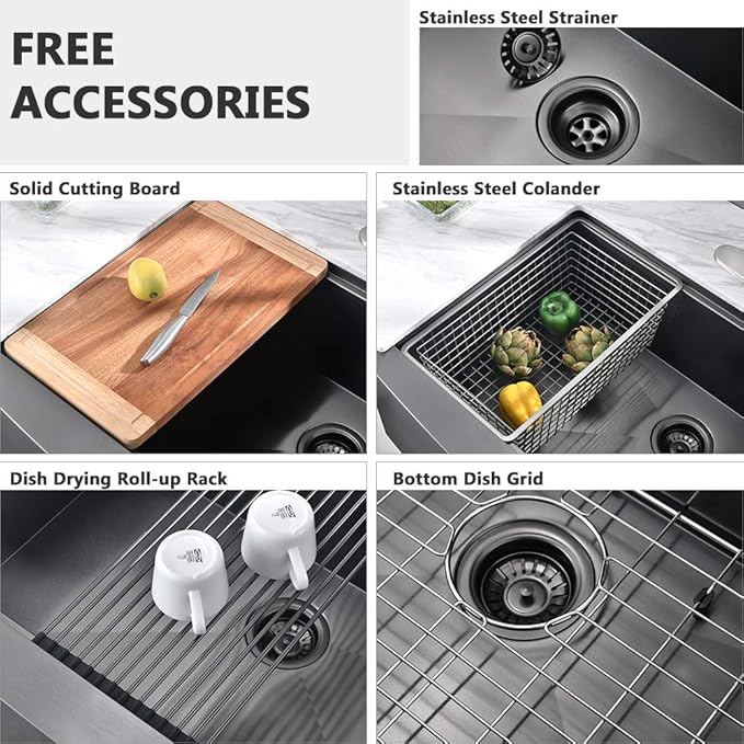 33 Inch Black Farmhouse Sink Workstation-VASOYO 33x22 Farm Sink Black Stainless Steel Apron Front Farmhouse Kitchen Sinks Undermount 16 Gauge Single Bowl Deep Kitchen Sinks with Cutting Board
