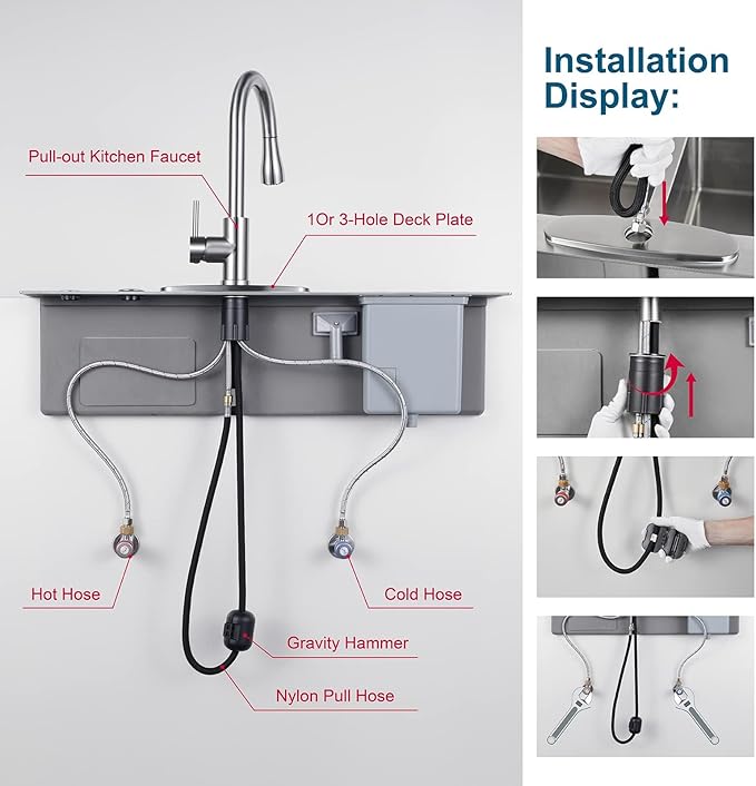 Brushed Nickel Kitchen Faucet with Pull Down Sprayer,304 Stainless Steel High Arc Single Handle Classic Sink Faucet with Pull Out Sprayer,Suitable for Farmhouse Camper Laundry Rv Bar