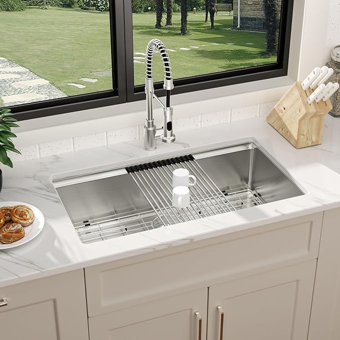 33 In Undermount Kitchen Sink Workstation 33X19X10 Inch Stainless Steel Kitchen Sinks 16 Gauge Single Bowl 10 Deep Basin Undermount Handmade Sink