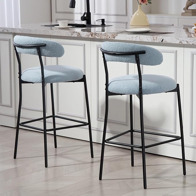 26'' Counter Height bar stools Fabric Cover Kitchen Island Counter bar Stool with Black Powder Coating Base and footrest(Blue)