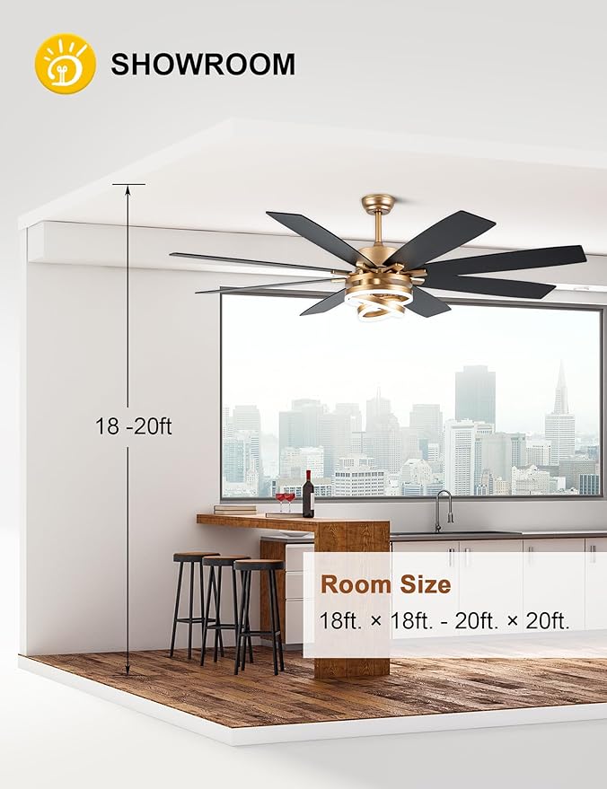 72 Inch Gold Ceiling Fans with Lights Reversible Quiet DC Motor 6 Speeds Large Modern Ceiling Fans with Remote Chandelier Fans for Bedroom Living Room