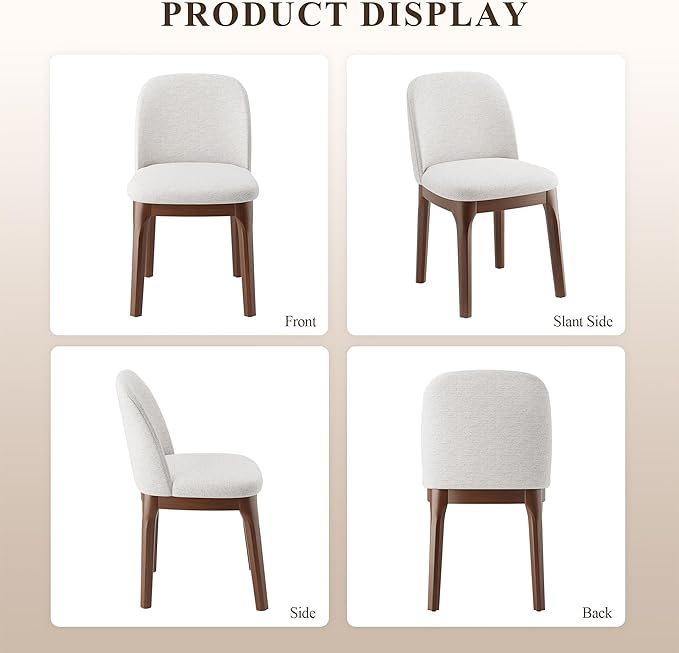 MALOL Wooden Dining Chairs Set of 2, Upholstered Kitchen & Dining Room Chairs with Thickened Wooden Legs, Farmhouse Side Chairs, Beige