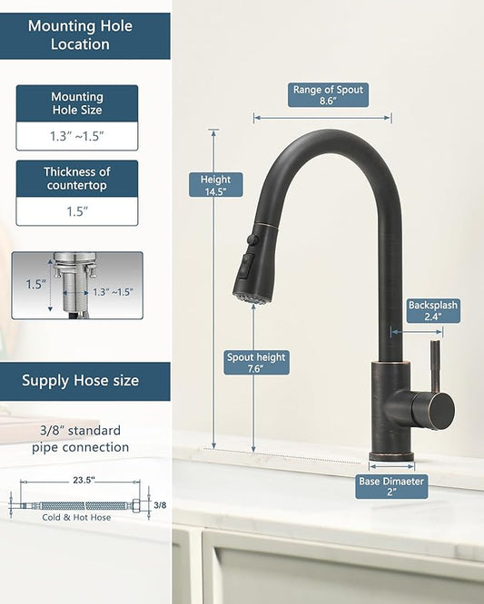 GIMILI Oil Rubbed Bronze Kitchen Faucet with Pull Down Sprayer Single Hole Kitchen Sink Faucet Suitable for Farmhouses RV Laundry Room Outdoor and Campers