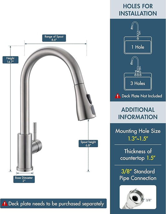 GIMILI LED Kitchen Faucet with Pull Down Sprayer Single Hole Kitchen Sink Faucet Suitable for Farmhouses RV Laundry Room Outdoor and Campers Brushed Nickel