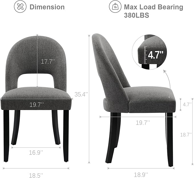 Dining Chairs Set of 4, Modern Farmhouse Upholstered Kitchen Chairs, Wooden Dining Room Chairs with Grey Linen Fabric