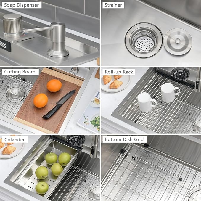 33 Inch Drop In Kitchen Sink Workstation-VASOYO 33x22 Waterfall Kitchen Sink Drop In Stainless Steel Topmount Kitchen Sink 16 Gauge Single Bowl Deep Smart Sinks with Faucet Combo