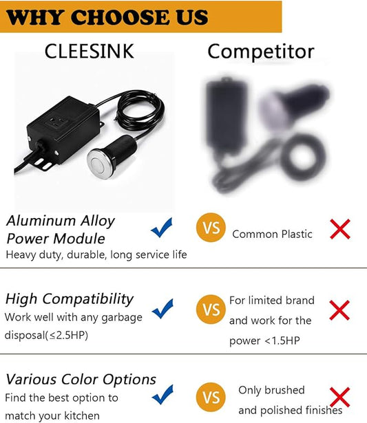 Sink Top Air Switch Kit Garbage Disposal Part by CLEESINK (LONG/3.5", Brushed Nickel Stainless Steel)