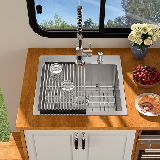 21 Outdoor Kitchen Sink - Beslend Outdoor Sink 21x20 Bar Sink RV Sinks Drop In, 16 Gauge Stainless Steel Topmout Kitchen Sinks Wet Bar Sinks Square Single Bowl Above Counter Indoor Outdoor