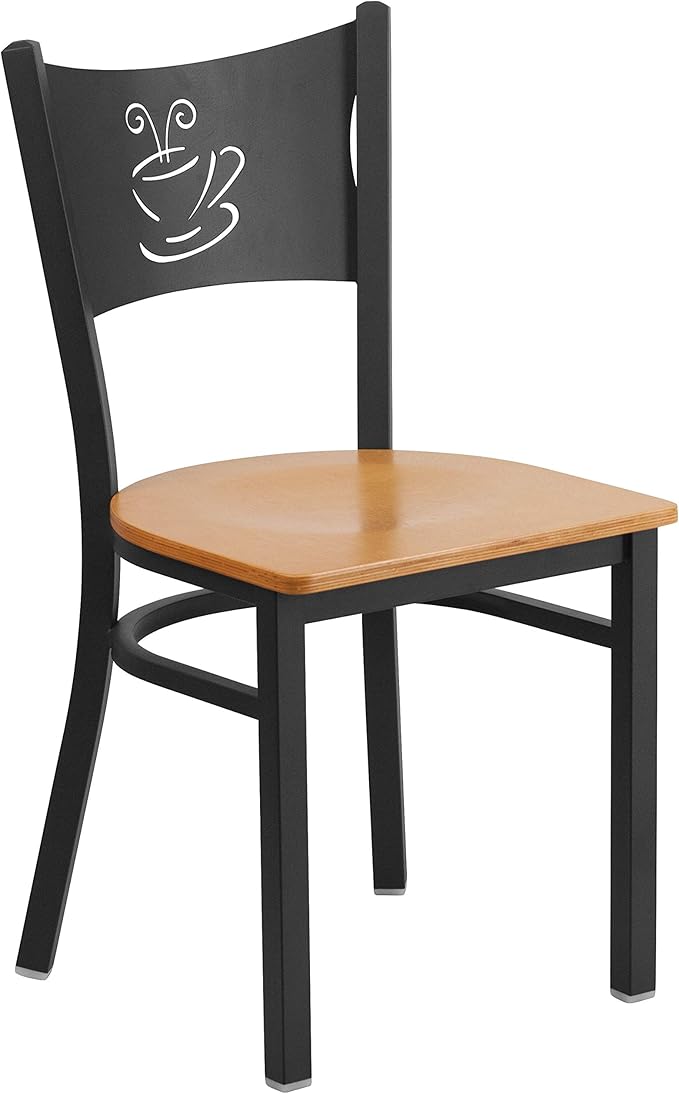 Flash Furniture 2 Pk. HERCULES Series Black Coffee Back Metal Restaurant Chair - Natural Wood Seat