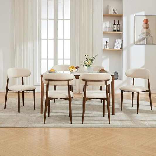 UVV Dining Chairs Set of 6, Metal Kitchen Chairs with Modern Fabric Upholstered for Dining Room, Beige