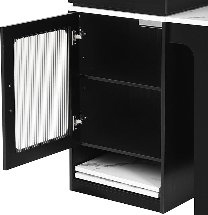 Polibi 59.5" Kitchen Island with Extendable Dining Table, 2 Drawers, Power Outlet (USB/C), Double-Sided Storage & Side Open Shelves,Kitchen Storage Table for Dining Room,Black