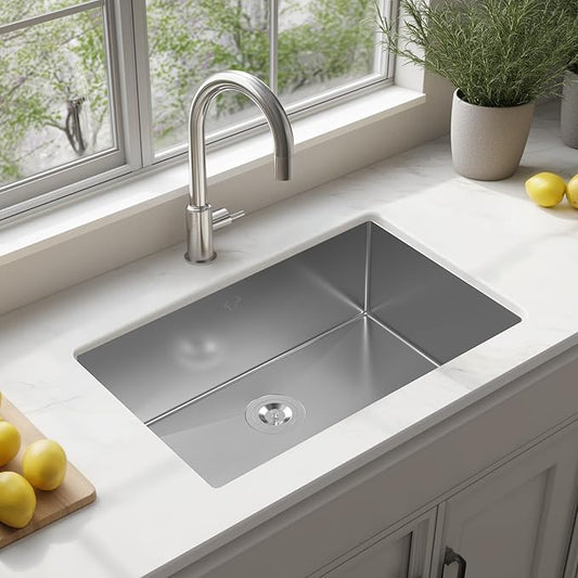 Kitchen Sink 28x18 Inch Undermount Kitchen Sink 16 Gauge Stainless Steel Sinks Single Bowl with Accessories Round Corners Handmade