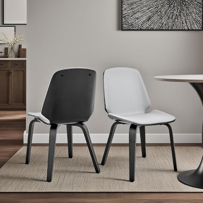 Armen Living Brinley Mid Century Modern Gray Faux Leather and Black Wood Dining Room Accent Side Chair for Kitchen Table Desk Vanity