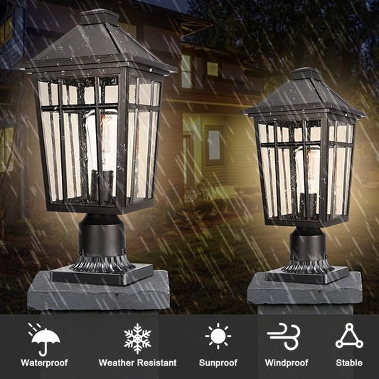 Darkaway Large Outdoor Post Lights Lamp Post Light Fixture, 17inch Waterproof Aluminum Post Lamp with Glass, Fence Deck Lighting for Garden, Patio, Pathway (Large,Black)