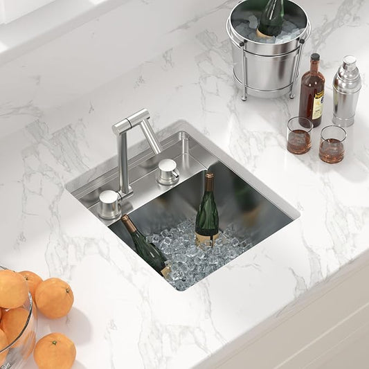 Sarlai Outdoor Sink, 15x17 Inch Undermount Kitchen Sink Workstation with Foldable Faucet Bar Prep Single Bowl Kitchen Sinks 16 Gauge Stainless Steel Sinks with Cover,BBQ Sink Outside