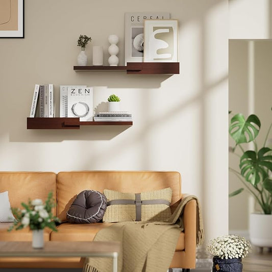 Floating Shelves for Wall, Set of 2 Rustic Wood 24 Inches Wall Mounted Shelves for Bathroom,Bedroom, Living Room &Kitchen, Heavy Duty Display Picture Ledge Shelf for Home Decor Storage Brown