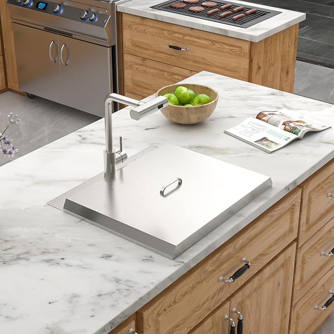 21 Inch Drop In Outdoor Kitchen Sink Bar Prep Sink Workstation 16 Gauge Stainless Steel Single Bowl Small Sinks With Pull-out Faucet 21"x20"x9"
