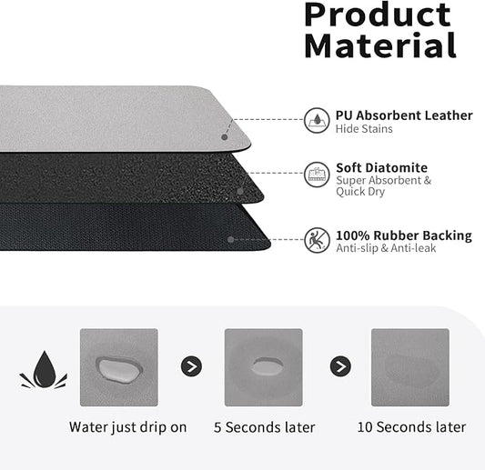HotLive Dish Drying Mat for Kitchen Counter, Heat Resistant Drainer Mats with Non-slip Rubber Backed, Hide Stain Kitchen Super Absorbent Draining Mat, Easy to Clean Dish Rack Pad, Grey 18"x28"