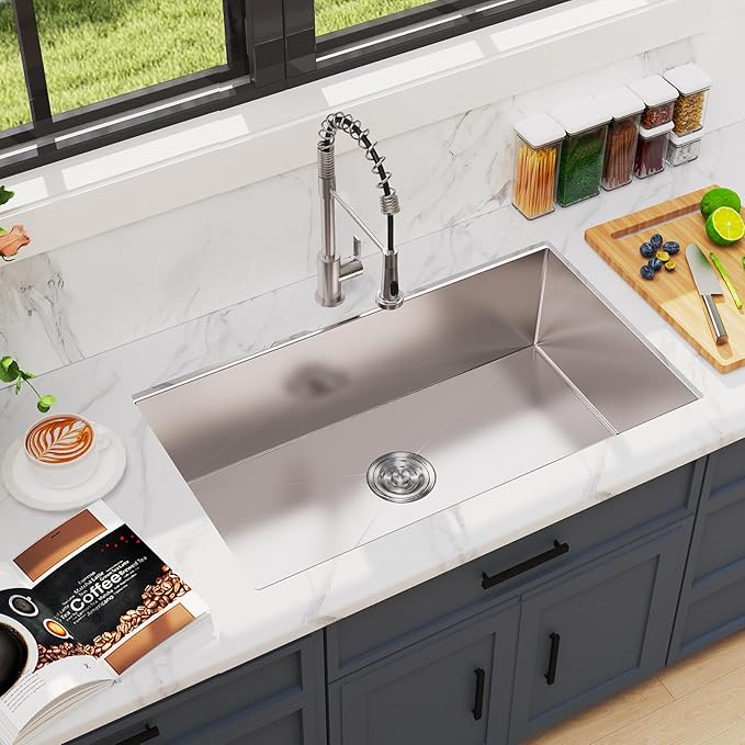 MAYESAR 28 Inch Undermount Kitchen Sink - 28 x 18 Stainless Steel Kitchen Sinks 16 Gauge Single Bowl 9" Deep Handmade Sink with Brushed Finish, Round Corner