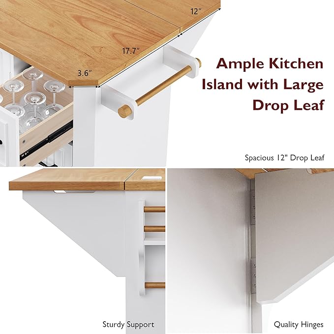 Modern Dining Table 56 Inch Kitchen Island with Drop Power Outlet Counter Wood Console Luxury Living Room,White-MDF