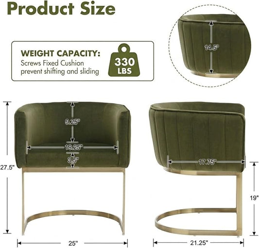 Hyfirm Olive Green and Gold Modern Barrel Dining Room Chairs Set of 6, Velvet Upholstered Accent Chairs with Curved Back for Kitchen Island, Luxury Comfort Seating Cantilever Metal Frame