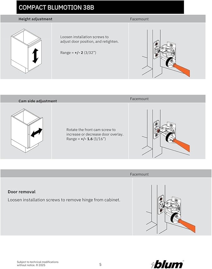 Blum Compact Soft-Close Bluemotion Variable 1-3/8" Overlay Hinge (4 Hinges)
