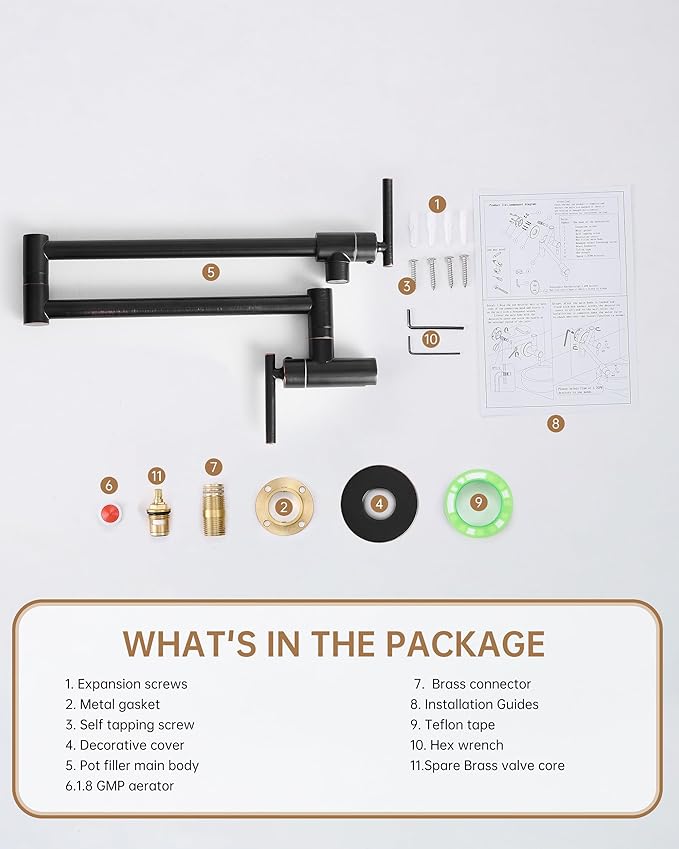 Fransiton Oil-Rubbed Bronze Pot Filler, Pot Filler Faucet Wall Mount, Brass Folding Stretchable with Double Joint Swing Arm Single Hole Two Handles Kitchen