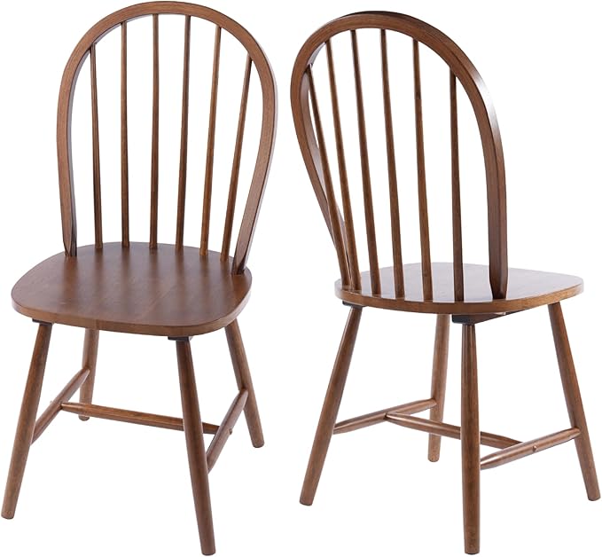 chairus Farmhouse Walnut Dining Chairs Set of 6, Windsor Wooden Dining Room Chairs with Spindle Bow Back, Modern Cottage Armless Side Kitchen Chairs