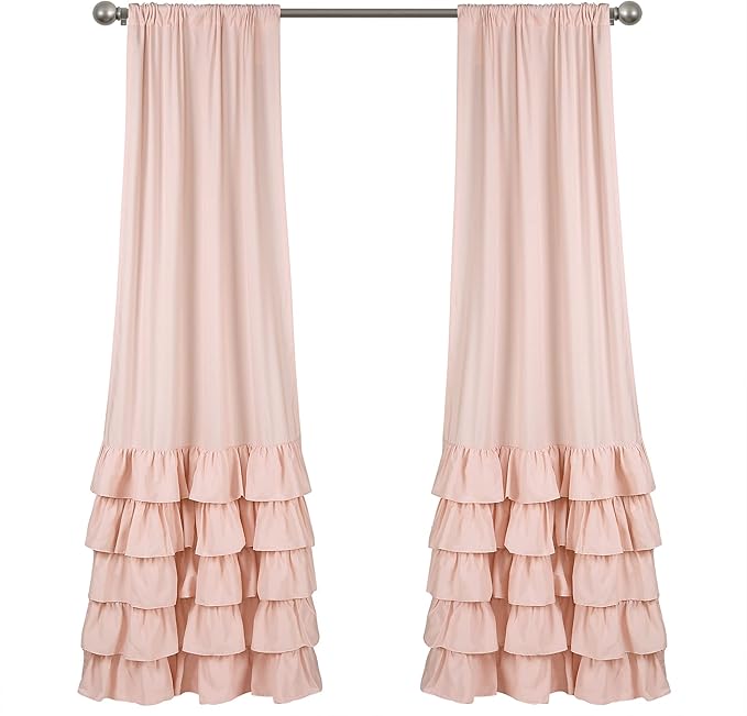 Lush Decor Allison Ruffle Curtains Window Panel Set for Living, Dining Room, Bedroom (Pair), 84 in L, Pink/Blush