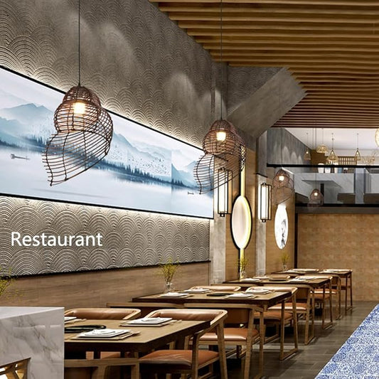 Retro Conch Pendant Lamp Hand Woven Ceiling Lighting Weave Bamboo Rattan E26 Hanging Light Fixture Retro Japanese Wicker Lamp Shade for Bedroom Restaurant Cafe Brown