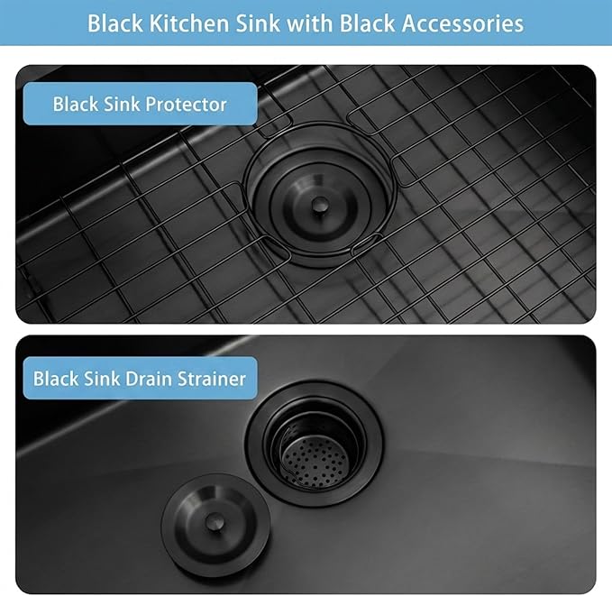 Black RV Kitchen Sink 27 X 16 inch,50/50 Double Bowl Undermount Kitchen Sink,16 Gauge Stainless Steel Kitchen Sinks for RV