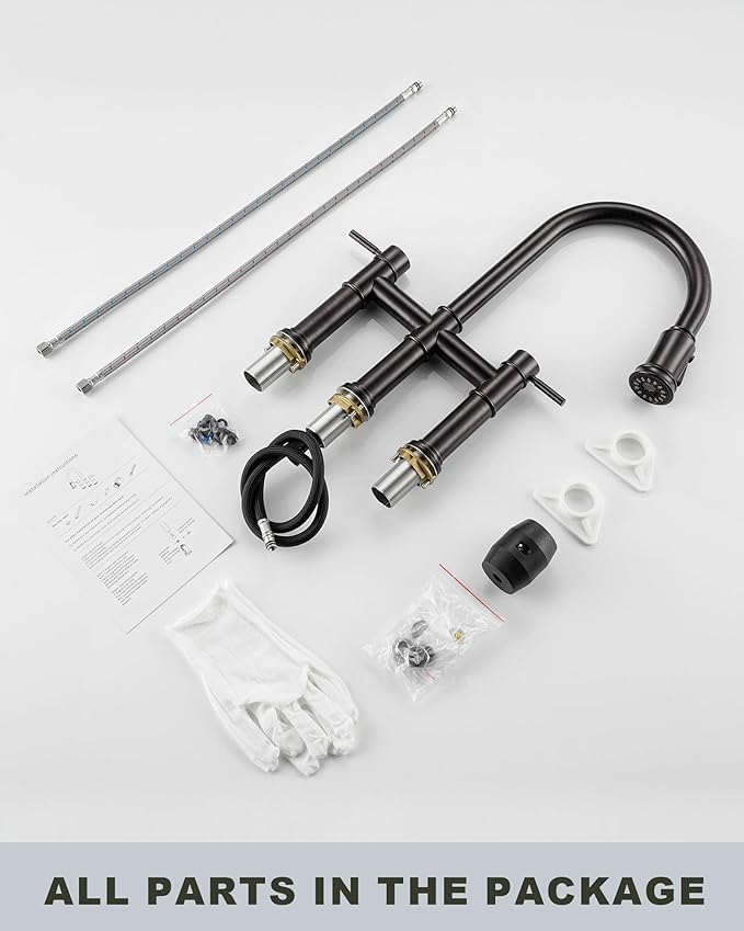 Bridge Faucet for Kitchen Sink: iVIGA Oil Rubbed Bronze Farmhouse 3 Hole Kitchen Faucet with Pull Down Sprayer - 2 Handle High Arc Brass Faucet with 360° Swivel, with Supply Lines