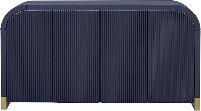 Merax Sideboard Buffet Cabinet with Storage Adjustable Shelves & Unique Curved Corner, Wavy Door Panel Accent Wood Console Table for Coffee Bar, Living Room and Entrance, Easy Assembly, Navy Blue