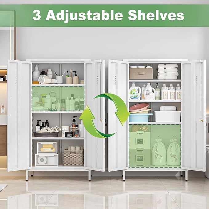 Ckzbx Tall Narrow Storage Cabinet 51.18" H Bathroom Cabinet Metal Pantry Cabinets, 3 Adjustable Shelves for Kitchen, Home Office, Living Room, Dinning Room (30 inches Wide White)