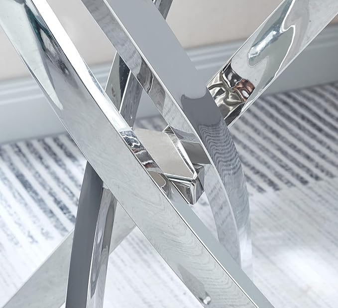 Round Side Table with X-Shaped Mirrored Stainless Steel Base, Tempered Glass End Tables Small End Table, Living Room Sofa Couch Side Table, Modern Bedsde Tables Bedroom Night Stand, Silver Nightstand