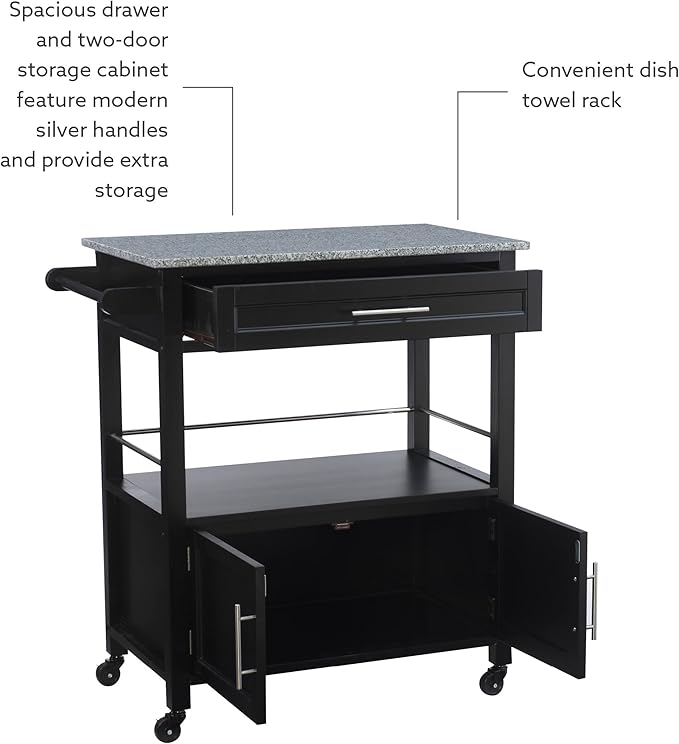 Linon Cameron Granite Top Kitchen Cart, 36.02" x 24.02" x 17.99", Black